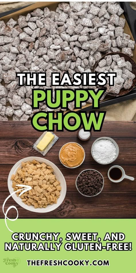 Puppy Chow Snack - The Fresh Cooky Christmas Trash Recipe, Gluten Free Puppy Chow, Classic Puppy Chow Recipe, Easy Puppy Chow Recipe, Best Puppy Chow Recipe, Easy Puppy Chow, Reindeer Chow Recipe, Christmas Trash, Puppy Chow Mix