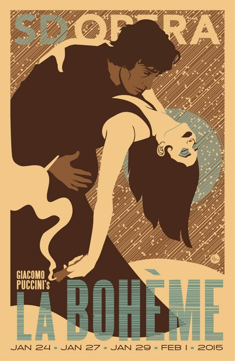 Puccini's La Boheme poster from the San Diego Opera Puccini Opera, Opera Poster, Opera Theatre, Nouveau Illustration, Art Nouveau Illustration, Theatre Poster, Advertising Poster, Poster Retro, Human Emotions