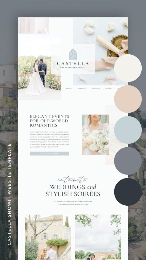 Castella Fine Art template is a modern and stylish website builder for creatives that want to showcase their work in a beautiful #Soft_Blue_Color_Palette #Wedding_Planner_Brand #Elegant_Website_Design #Planner_Website Soft Blue Color Palette, Website Design Minimalist, Wedding Planner Brand, Elegant Website Design, Wedding Planner Website, Website Mood Board, Brand Kits, Wedding Website Design, Custom Brand Design