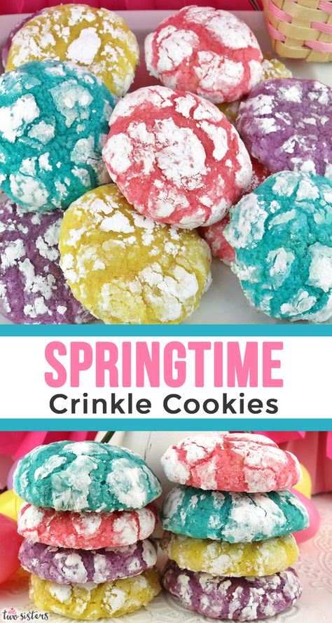 Cookies Crinkle, Easy Easter Cookies, Easter Cookie Recipes, Easter Food Ideas, Easy Easter Treats, Cookies Light, Crinkle Cookies Recipe, Lemon Crinkle Cookies, Spring Baking