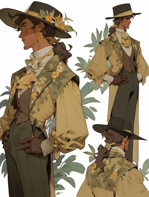 Gardener Character Design Male, Fantasy Gardener Outfit, Potion Character Design, Librarian Character Design Male, 19th Century Character Design, Boho Character Design, Florist Character Design, Tailor Character Design, Nonhuman Character Design