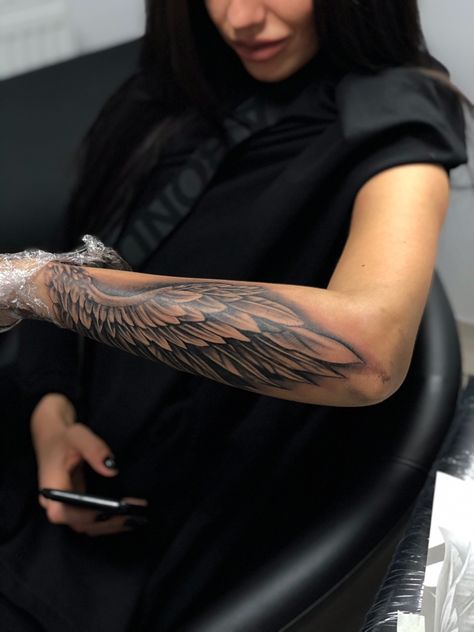 Tattoos For Women Forearm, Forearm Wing Tattoo, Wing Tattoo Arm, Arm Tattoos For Women Forearm, Angel Wing Tattoo, Alas Tattoo, Baby Tattoo Designs, Baby Tattoo, Tattoos To Cover Scars