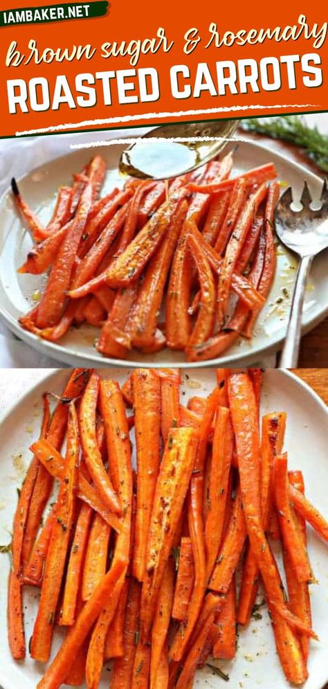 Brown Sugar Roasted Carrots, Christmas Dinner Side Dishes, Brown Sugar Carrots, Roasted Veggies Recipe, Christmas Dinner Sides, Carrots Side Dish, Sugar Carrots, Glazed Carrots Recipe, Rosemary Recipes