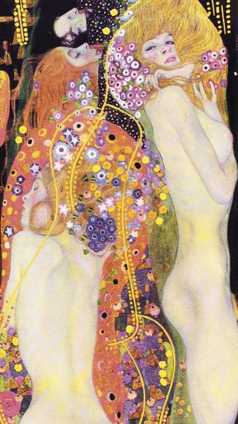 Klimt Wallpaper Iphone, Gustav Klimt Inspired Art, Decorative Art Painting, Klimt Background, Water Serpents Klimt, Gustav Klimt Aesthetic, Gustav Klimt Wallpaper, Klimt Aesthetic, Klimt Wallpaper