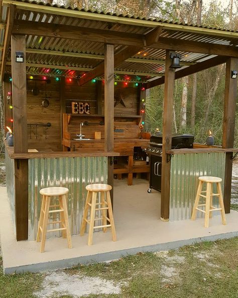 say we knock down garage- add shed & have BBQ idea extended off the shed. Build A Bbq, Bbq Shack, Bbq Shed, Outdoor Grill Station, Diy Outdoor Bar, Outdoor Kitchen Bars, Outdoor Patio Bar, Bar Outdoor, Grill Station