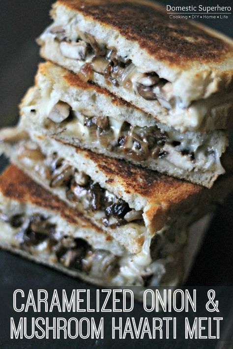 Mushroom Sandwiches, Caramelized Onions And Mushrooms, Doner Kebab, Sandwich Toaster, Havarti, Grilled Cheese Sandwiches, Grilled Cheese Recipes, Caramelized Onion, Sandwiches And Wraps