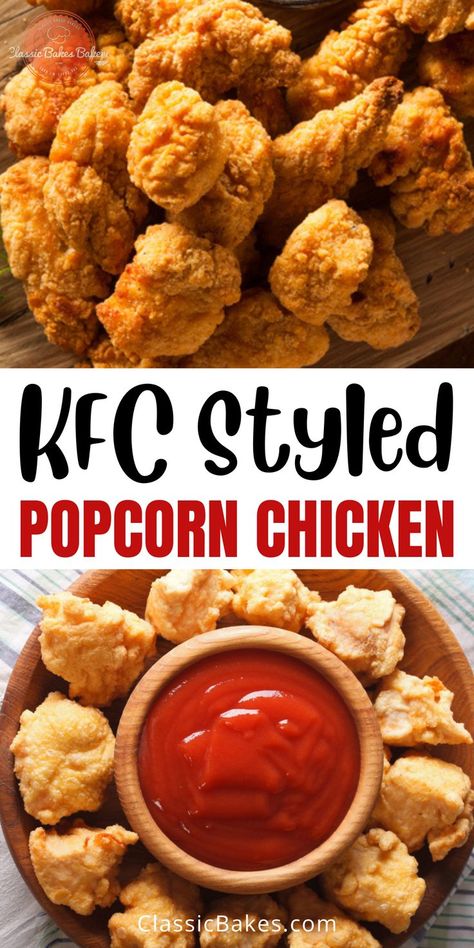 Kfc Popcorn Chicken Recipe, Spicy Popcorn Chicken, Spicy Popcorn, Popcorn Chicken Recipe, Kfc Recipe, Homemade Popcorn, Nuggets Recipe, Copykat Recipes, Popcorn Chicken