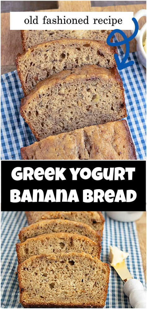 This is the best Banana bread recipe made with Greek yogurt. Greek yogurt banana bread is light, fluffy, and moist. It's an easy banana bread recipe and you can add flavors like chocolate chips, cinnamon, and walnuts. Chocolate Chip Banana Bread Greek Yogurt, Healthy Banana Bread With Applesauce And Greek Yogurt, Moist Banana Bread Greek Yogurt, Light Fluffy Banana Bread, Banana Bread With Yogurt Moist, Healthy Banana Bread Greek Yogurt Almond Flour, Healthy Banana Muffins With Greek Yogurt Easy Recipes, Banana Bread Recipe Moist Greek Yogurt, Greek Yogurt Banana Bread Recipe