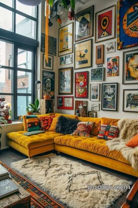 Yellow Couch, Home Designs Exterior, Couch Ideas, Airbnb Ideas, Dream Apartment Decor, Future Apartment Decor, Apartment Decor Inspiration, Dream House Interior, Maximalism