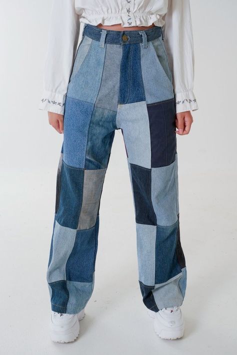 Patchwork Jeans Outfit, Denim Patchwork Jeans, Moda Denim, Diy Jeans, Diy Vetement, Moda Jeans, Outfit Jeans, Denim Diy, Patchwork Jeans