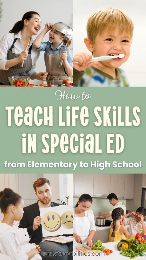 Teaching Life Skills in Special Ed Classroom from Elementary On	How to Teach Life Skills in Special Ed from Elementary to High School Special Needs Lesson Plans, Special Education Life Skills Activities, Life Skills Classroom Activities, Daily Living Skills For Special Needs, Functional Skills Special Education, Life Skills Activities For Special Needs, Functional Life Skills Special Education, Folder Activities Special Education, File Folder Activities Special Education