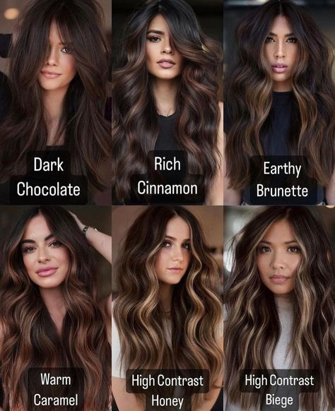 Long Hair Low Lights Brown, Natural Hair Color Brunette, Dark Chocolate Caramel Balayage, Hair Colors That Dont Require Bleaching, Wavy Dark Hair With Highlights, All Over Dark Hair Color, Going Lighter From Dark Hair Brunettes, Best Hair Color For Dark Hair, Light Brown Hair For Olive Skin Tone