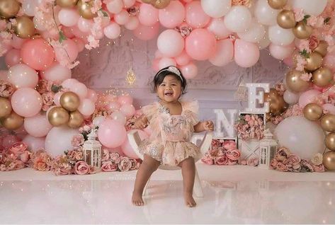 One Year Old Backdrop First Birthdays, Kehlani Birthday, 1st Birthday Stage Decorations Girl, 1st Birthday Photo Shoot Ideas, One Year Old Butterfly Photoshoot, Pink And White First Birthday Photos, Pink And Gold First Birthday Photoshoot, Birthday Photo Shoot, Photoshoot Backdrops