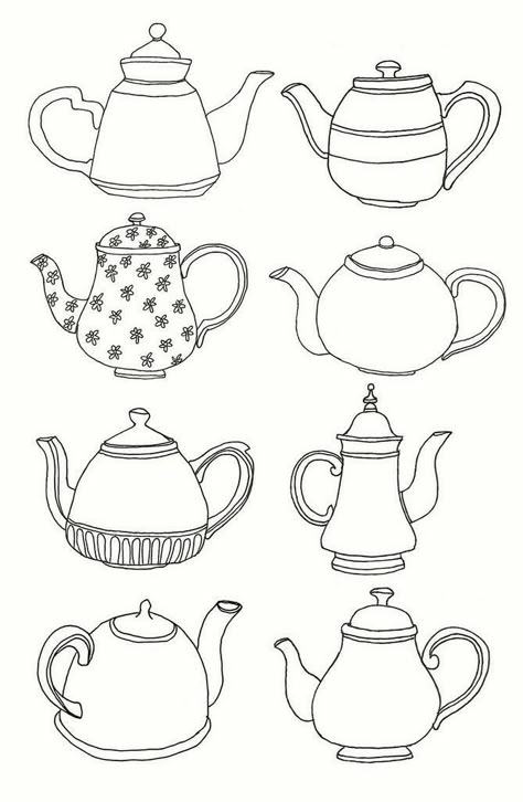 Teapot Drawing, Tea Cup Drawing, Tumblr Outline, White Paper Background, Simple Sketches, Sketchbook Project, Outline Drawings, 자수 디자인, Vector Drawing