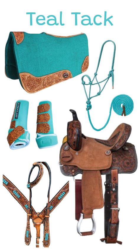 #tack #horse #horsetack Western Horse Tack Turquoise, Western Riding Tack, Bling Tack Sets, Western Tack Sets, Barrel Racing Tack Sets, Barrel Racing Tack Rodeo, Bling Horse Tack, Leather Horse Tack, Bling Tack