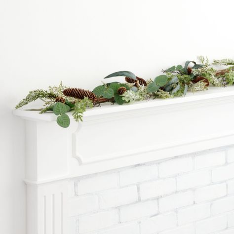 Frosted Faux Eucalyptus and Pinecone Garland - World Market Pinecone Decor, Pinecone Garland, Faux Eucalyptus, Rustic Decoration, Pine Cone Decorations, Falls Church, Wall Window, Wreaths & Garlands, Coastal Christmas