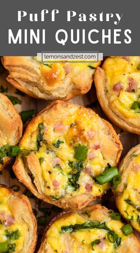 Puff Pastry Breakfast Cups, Puff Pastry Finger Food Recipes, Breakfast Using Puff Pastry, Puff Pastry Kids Recipes, Mini Quiches In Muffin Tin Puff Pastry, Puff Pastry Quiche Recipes, Mini Puff Pastry Desserts, Breakfast Puff Pastry Recipes, Puff Pastry Mini Quiche