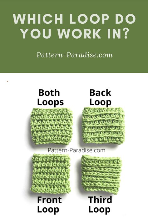 Tutorial: Working in Front, Back or Third Loop | Pattern Paradise Tapestry Crochet Tutorial, Crochet Rocket, Teaching Crochet, Learning Crochet, Crochet 101, Awesome Crochet, Crochet Hack, Crochet Stitches Guide, Beginner Crochet Tutorial