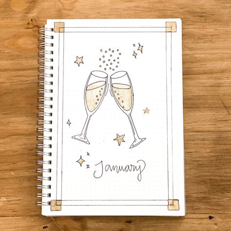 Drawing Project Ideas, Monthly Step Tracker, Monthly Title Page, Journal Title Page, January Cover Page, 2024 Bullet Journal, New Years Drawing Ideas, Journal 2025, Journal January