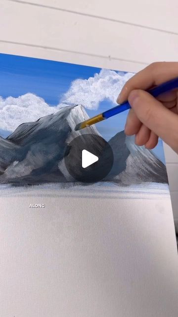 Painting Mountains On Rocks, Beginner Oil Painting Ideas Landscapes, How To Paint Mountains Easy, How To Paint A Mountain, How To Paint Mountains Acrylics, Beginner Landscape Painting, Easy Mountain Painting Acrylics, Painting Mountains Acrylic, How To Paint Mountains