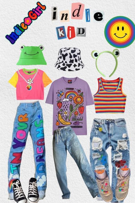 Neon Kidcore Outfit, 90s Kidcore Outfit, Kidcore Indie Outfits, Kid Core Room Ideas, Kidcore Style Outfits, Weird Core Outfit Ideas, Art Kid Aesthetic Outfit, Weird Core Aesthetic Outfits, Nostalgia Core Outfits