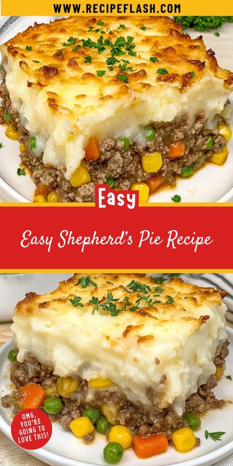 Want to make a hearty dish that everyone will love? This Easy Shepherd’s Pie Recipe combines ground beef and fresh veggies for a satisfying meal. It’s simple to prepare and full of flavor. Don’t forget to save it for your collection of must-try Ground Beef Recipes! Shepherds Pie With Ground Beef, Sheppards Pie Easy, Easy Dinner Recipes Ground Pork, Recipe For Shepherd's Pie Ground Beef, Make Ahead Shepherds Pie Recipe, Healthy Shepherds Pie Recipe Easy, Shepard’s Pie Recipe, Ground Beef Shepherds Pie Recipe Easy, Ground Beef Shepherd's Pie