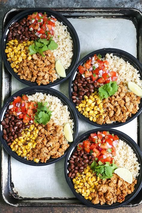 Chicken Burrito Bowl Meal Prep - Damn Delicious Meal Prep For The Week Mexican, Enchilada Meal Prep Bowls, Ground Chicken Burrito Bowl, Healthy Taco Bowl Meal Prep, Protein Bowl Ideas, High Protein Chicken Meal Prep, Meal Prep For The Week Lunch, Burittos Bowl Recipes, Protein Burrito Bowl