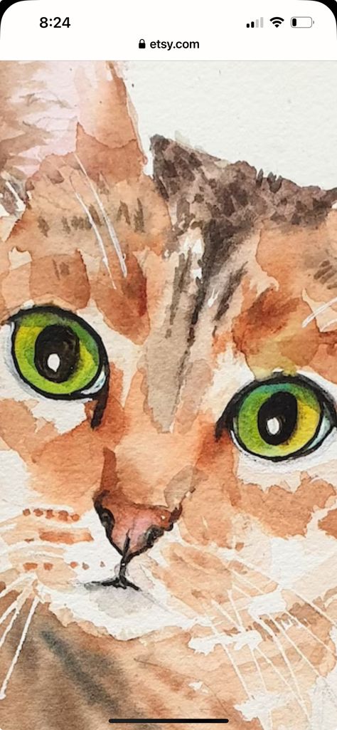 Watercolor Animal Paintings Easy, Watercolor Art Portrait Easy, Cat Watercolour Painting, Watercolor Art Owl, Cat Art Tutorials, Watercolor Art Cat Easy, Cat Portraits Painting Acrylics, Aesthetic Watercolour Painting Ideas, Watercolour Animals Easy