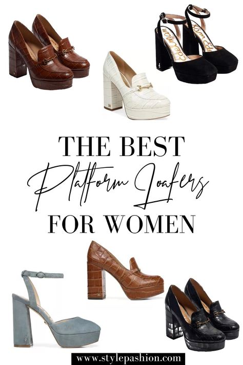 Loafer Heels Outfit Street Styles, How To Style Platform Loafers Women, High Heeled Loafers Outfit Style, High Loafers Outfit, High Heels Loafers Outfit, How To Style Platform Loafers, Platform Loafers Outfit Dress Work, Outfits With Chunky Heels, Platform Loafers Outfit Street Styles