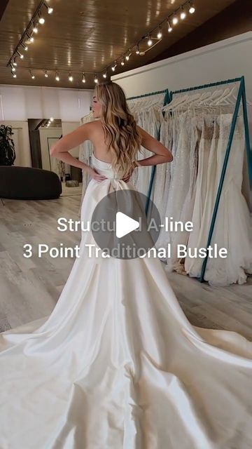 Alta Moda Bridal - Utah Bridal Shop on Instagram: "Wedding dress bustle ideas! 👉🏽 Which silhouettes do you want us to do next?  . . . . . #bridalreels #weddingreels #sayyestothedress #weddingdressbustle #utahbridalshop #utahbridals #utahweddings #utahbrides #syttd #bridalalterations #utahbridal" Hidden Bustle Wedding Dress, Bustle Options Wedding Dresses, A Line Bustle, Aline Wedding Dress Bustle, How To Make A Bustle On A Wedding Dress, Bustle Types Wedding Dress, Different Bustle Styles, Side Bustle Wedding Dress, Bustle For A Line Wedding Dress