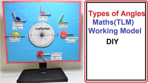 types of angles math's working model(TLM project) | craftpiller  @howtofunda ​ Tlm Project, Math Day Activities, Angles Math Geometry, Angles Math Activity, Maths Chart, Maths Exhibition, Angle Activities, Maths Working Wall, Math Art Activities