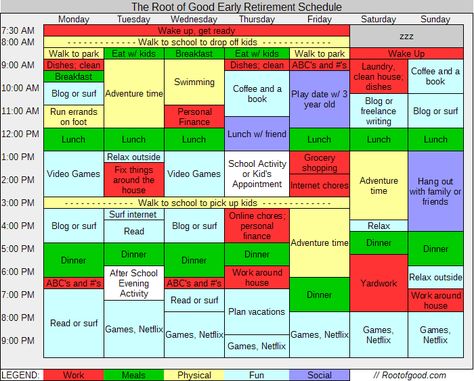 “But what will you do all day?” they ask when they hear you are going to retire early. “I could never retire, I would get so bored” they proclaim. Thank goodness there are… Retirement Schedule, Picture Schedule, Work Calendar, Retirement Lifestyle, Retirement Advice, Deep Focus, Walk To School, So Bored, Retire Early