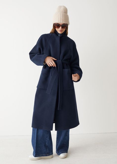 Blue Wool Coat Outfit, Winter Style 2023, Light Spring Palette, Natural Outfits, Wool Coat Outfit, Blue Wool Coat, Belted Wool Coat, Navy Wool Coat, Basford Enchanted Forest