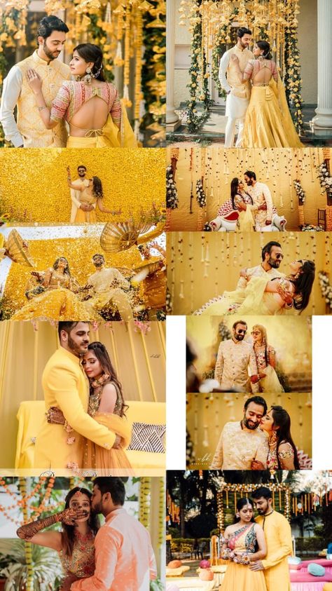 Haldi Pose For Couple, Haldi Funny Poses Bride, Indian Haldi Couple Poses, Mehndi Event Photography, Haldi Couple Photos, Haldi Photography Ideas For Couple, Haldi Ceremony Photoshoot Ideas, Haldi Ceremony Couple Poses, Haldi Poses For Bride And Groom