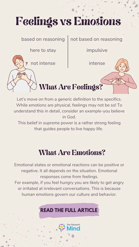 Feelings vs Emotions: Tips to Differentiate and Manage Them Better Emotion Psychology, Understanding Feelings, Understanding Emotions, Healing Journaling, Mental Health Facts, Counseling Resources, Health Planner, Emotional Awareness, Different Emotions