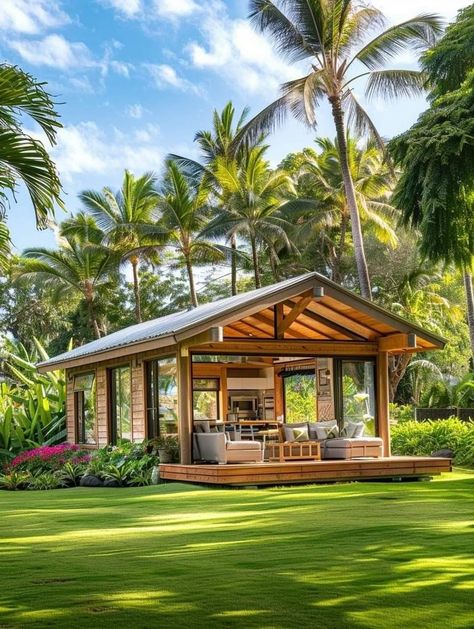 Small Beach Houses, Hut House, Tropical House Design, Bamboo House Design, Bali House, Rest House, Craft Wood, Small House Design Plans, Tropical House