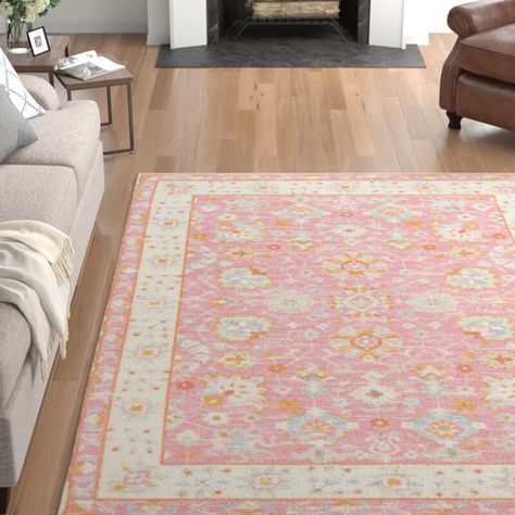 Viv + Rae Charters Towers Oriental Pink Area Rug & Reviews | Wayfair Dorm Rugs, Preppy Room, Pink Area Rug, Orange Rugs, Apartment Room, Pink Baby, Pink Rug, My New Room, Weaving Techniques