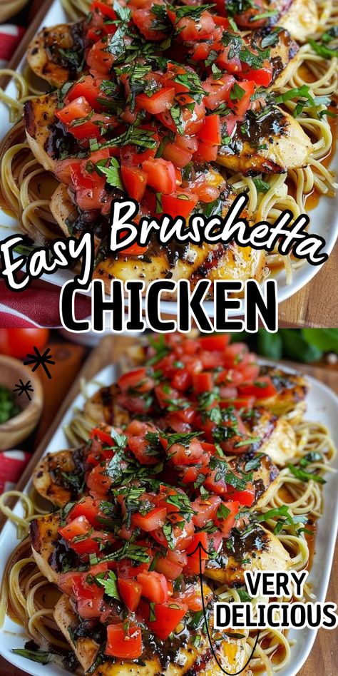 Easy Bruschetta Chicken Balsamic Bruschetta Chicken, Easy Bruschetta Chicken, Bruschetta Chicken Bowl, Roasted Red Pepper Bruschetta Chicken, Bruschetta Chicken Recipes, Bruchetta Chicken Recipes, Chicken And Burrata Recipes, Bruschetta Recipe Chicken, Quick Meals For Dinner Busy Mom