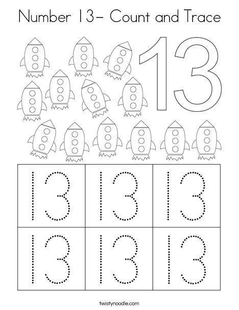 Number 13- Count and Trace Coloring Page - Twisty Noodle Number 12 Tracing Worksheets, Number 13 Tracing Worksheet, Number 11 Tracing Worksheet, Number 13 Preschool Activities, 13 Worksheets Preschool, Number 13 Worksheets For Preschool, Number 13 Crafts Preschool, Number 13 Worksheet For Preschool, Number 13 Activities