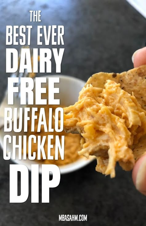 Dairy Free Buffalo Chicken Dip, Dairy Free Buffalo Chicken, Dairy Free Appetizer, Crockpot Dairy Free, Quiche Vegan, Dairy Free Foods, Dairy Free Appetizers, Dairy Free Pesto, Buffalo Dip