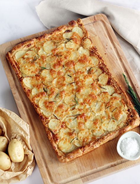 Puff Pastry Potato Tart – Curly's Cooking Open Puff Pastry Tart, Puff Pastry Potato Tart, Potato Puff Pastry Recipes, Savory Tarts Main Dishes, Puff Pastry Sides, Cooking Competition Ideas Food, Veggie Puff Pastry Recipes, Vegetable Puff Pastry Recipes, Puff Pastry Recipes Savory Vegetarian