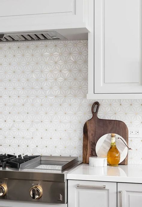 77 Inspiring Kitchen Backsplash Ideas for 2024 White Patterned Tiles Kitchen Backsplash, Tiled Stove Backsplash, Joanna Gaines Backsplash Ideas, Kitchen Backsplash Vintage Look, Transitional Kitchen Tile Backsplash, Kitchen Backsplash Ideas Classic, Mosaic Kitchen Tiles Backsplash Ideas, Kitchen Oven Backsplash Ideas, Stove Top Backsplash Ideas