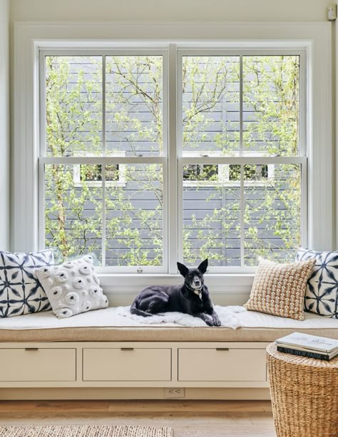 Window Nook For Dog, Dog Room And Office, Bat Window Seating, Window Seat Dog Bed, Dog Bed Window Seat, Dog Bench Window Seats, Window Bench For Dogs, Dog Window Bench, Diy Dog Window Seat