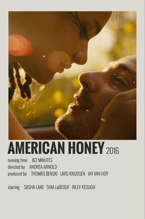 American Honey Aesthetic, American Honey Movie, Honey Movie, Black Love Movies, Movie Character Posters, Minimalist Polaroid Poster, Romcom Movies, American Honey, Movies To Watch Teenagers