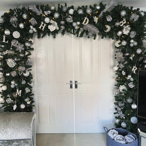 Christmas Arch, White Baubles, Silver Tree, Back Drop, Christmas Door Decorations, Christmas Door, Christmas 2023, Christmas Baubles, Double Doors