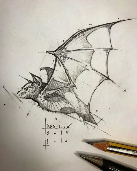 Bat in Flight. Pencil and Pen Animal Drawings. Click the image, for more art from Psdelux. Pencil Drawings Of Animals, Bat Art, Animal Drawings Sketches, Seni Dan Kraf, Sketch Artist, Arte Sketchbook, Pencil Art Drawings, Animal Sketches, A Pencil