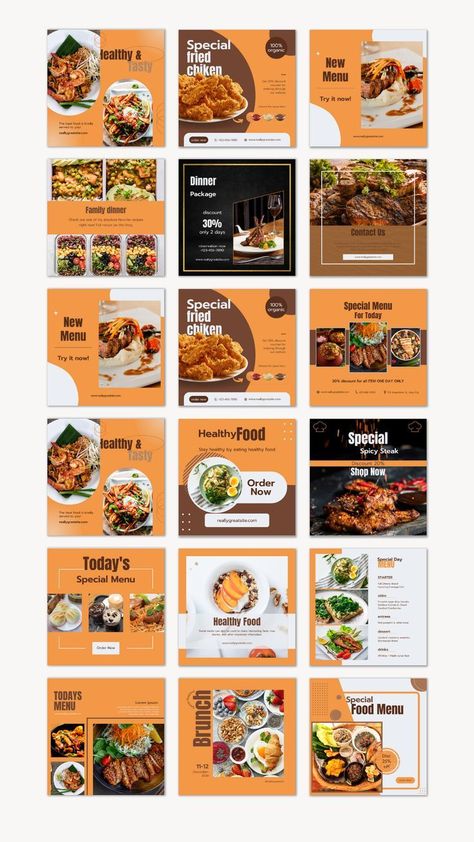 100 Food Instagram post template for restaurant , coffee ... | Food Instagram Canva template Food Instagram Post, Food Web Design, Recipe Book Design, Brown Theme, Instagram Branding Design, Food Template, Social Media Branding Design, Blogger Instagram, Food Menu Design