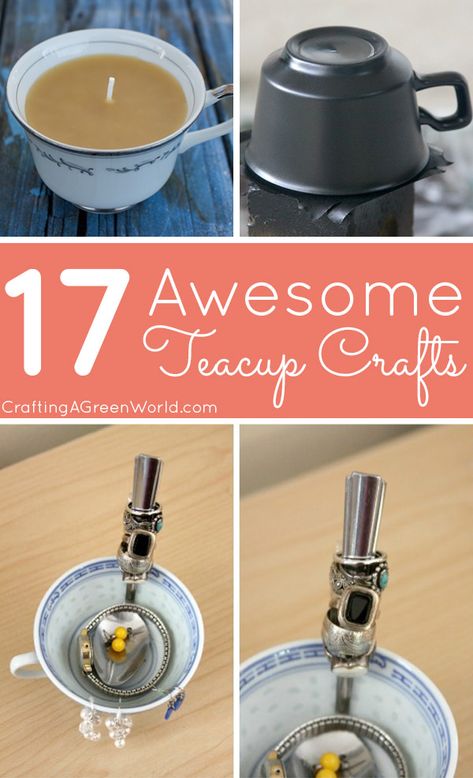 Yea Cup Crafts, Old Teacups Upcycle, Upcycle Tea Cups And Saucers, Thrifted Tea Cups, Tea Cup Diy Ideas, Tea Cup Upcycle Ideas, Crafts With Tea Cups, Teacup Crafts Upcycle, Repurposed Tea Cups