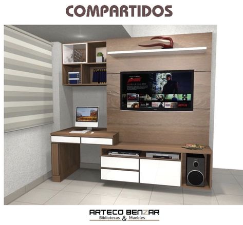 Tv Cum Study Unit, Study Cabinet, Office Living Room Combo, Wallpaper Bedroom Feature Wall, Desk Wall Unit, Bedroom Feature Wall, Modern Tv Unit, Modern Tv Unit Designs, Wall Tv Unit