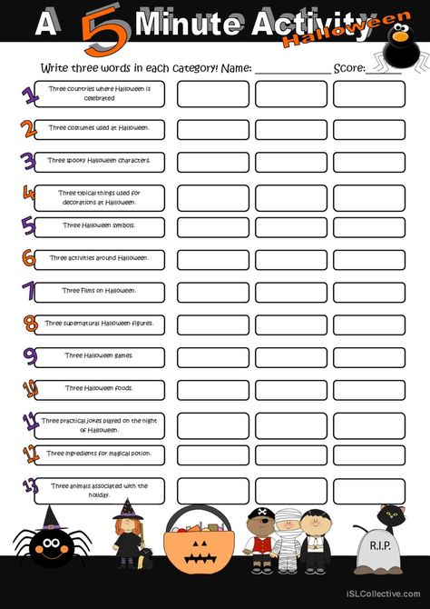 A 5 Minute Activity Halloween Editio…: English ESL worksheets pdf & doc 5 Minutes Activities Worksheets, 5 Minute Activity, Halloween Worksheets Middle School, Halloween English Worksheets, Esl Halloween Worksheets, History Of Halloween Worksheets, Halloween Symbols, Halloween 5, Halloween Worksheets